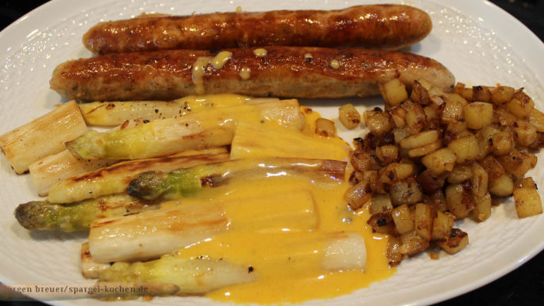 Spargel fränkisch, Bratwurst mit Dijonaise